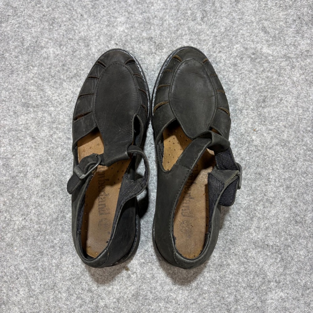 Timberland Womens Black Leather Fisherman Sandals T-Strap Buckle Shoes Size 6M